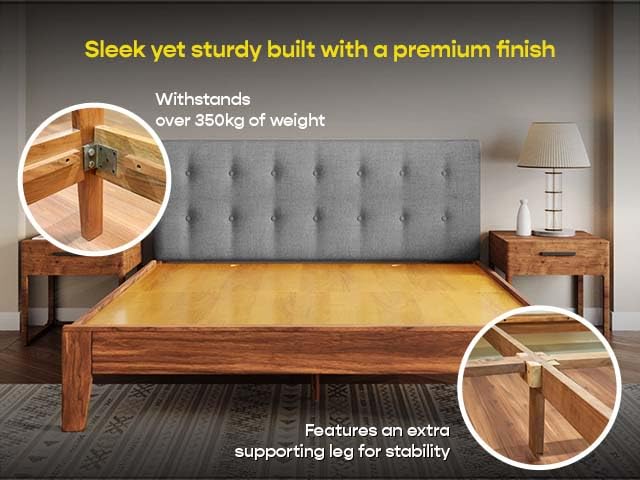 Solid Acacia Wood Bed Frame with Headboard - Image 3